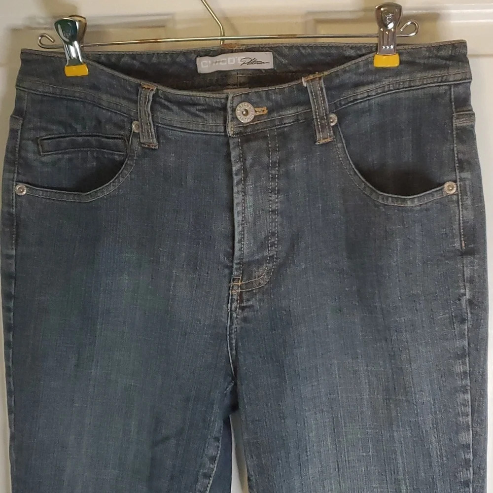 CHICO'S Womens Platinum Straight Leg Jeans Mid Rise Cotton & Spandex - Picture 2 of 13